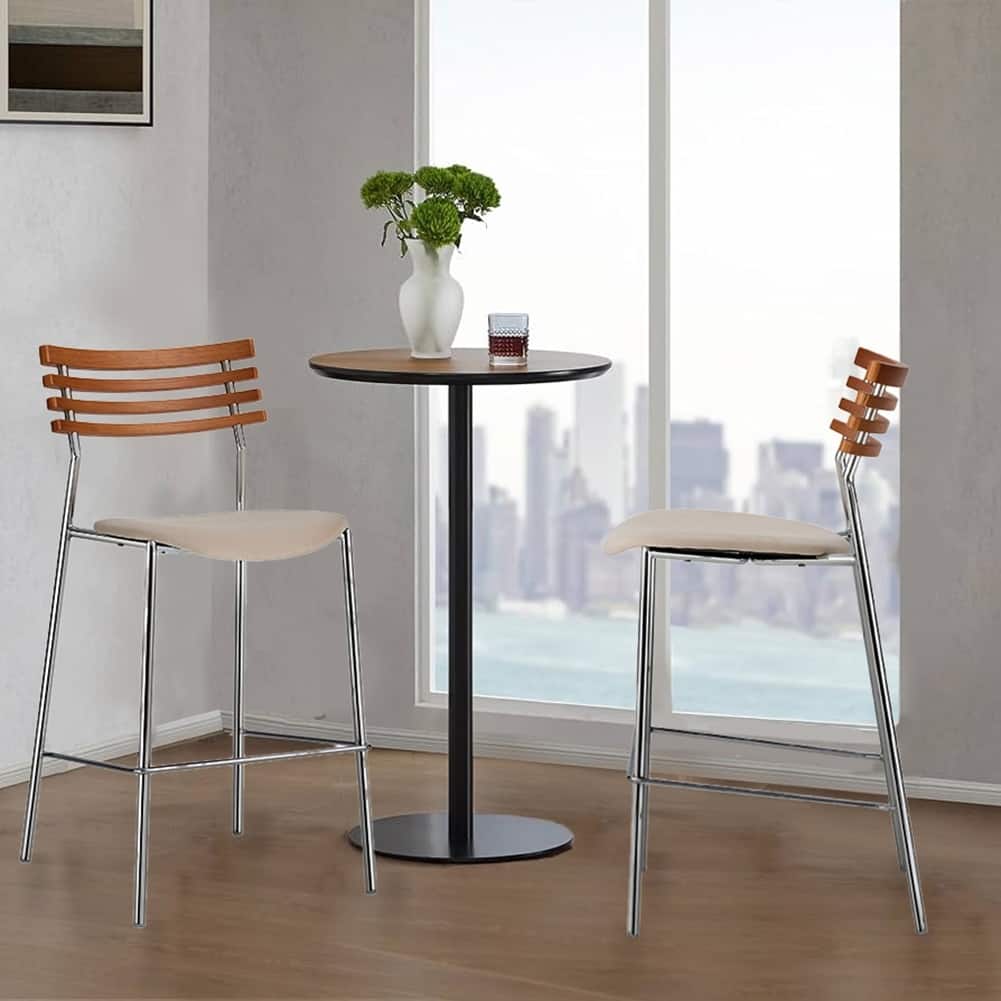 Pasargad Home Saga Bar Stool Set of 2, Beige/Brown - W17.9"xD19.3"xH35.4"