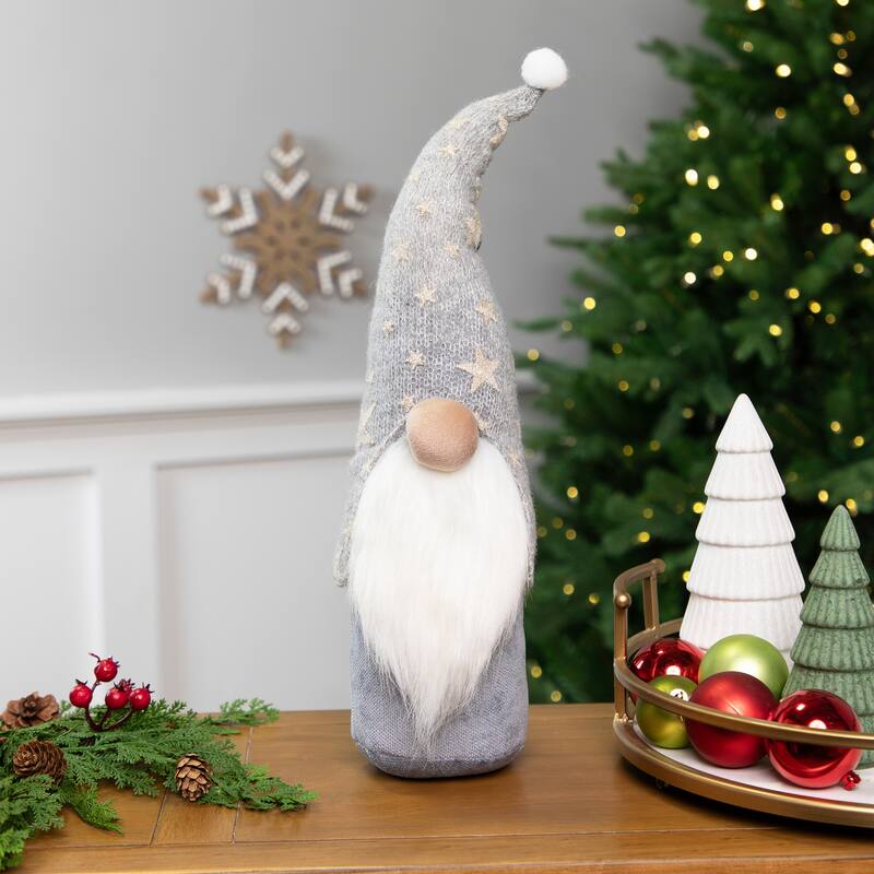 Gnome with Knitted Star Pattern Hat Christmas Figure - 17"