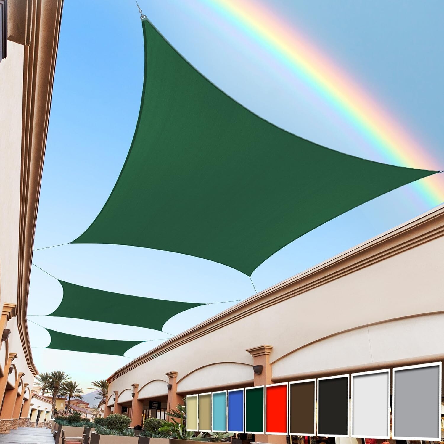 10' x 24' Green Rectangle Sun Shade Sail, UPF50+, 95% UV Block, 200GSM Heavy Duty, 3-Year Warranty