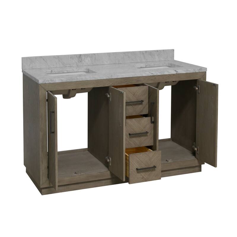 KitchenBathCollection Peyton 60" Double Bathroom Vanity with Carrara Marble Top