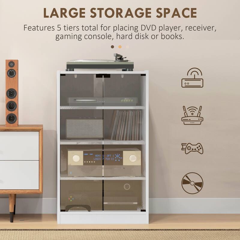 4-Tier Media Cabinet with Adjustable Shelves and Tempered Glass Doors