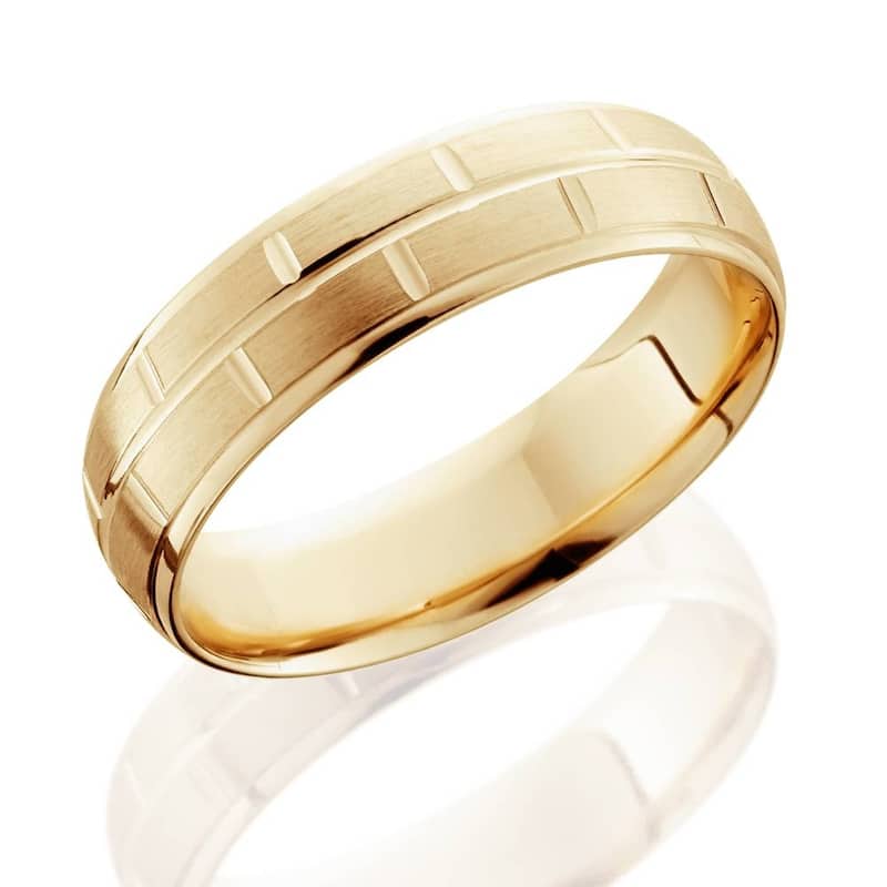 6mm Yellow Gold Hand Carved Brushed Wedding Band