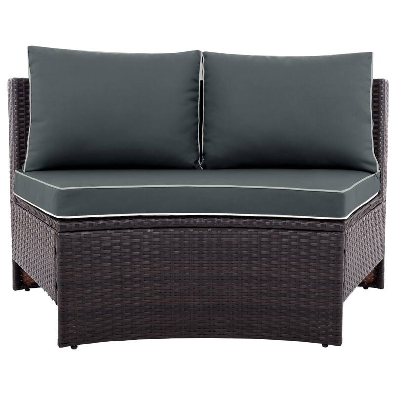 6 Pieces Outdoor Sectional Half Round Patio Rattan Sofa Set, PE Wicker Conversation Furniture Set