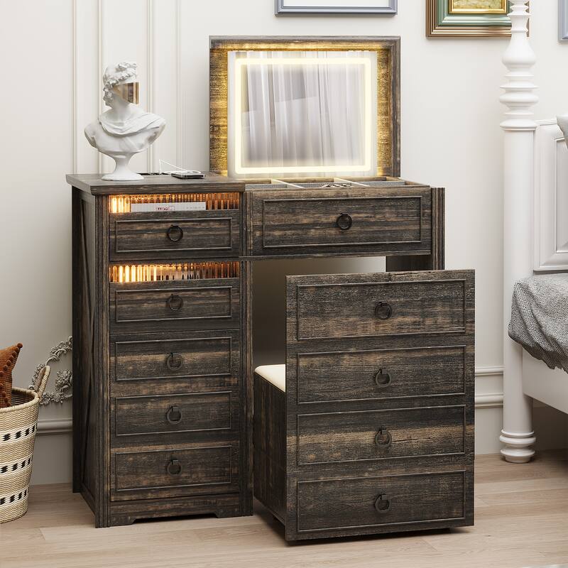 Makeup Vanity With Led Light and Hidden Storage