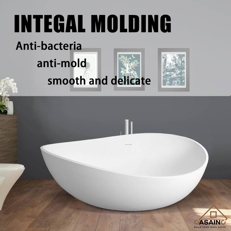 63" Solid Surface Freestanding Bathtub in Matte White/Black/Grey