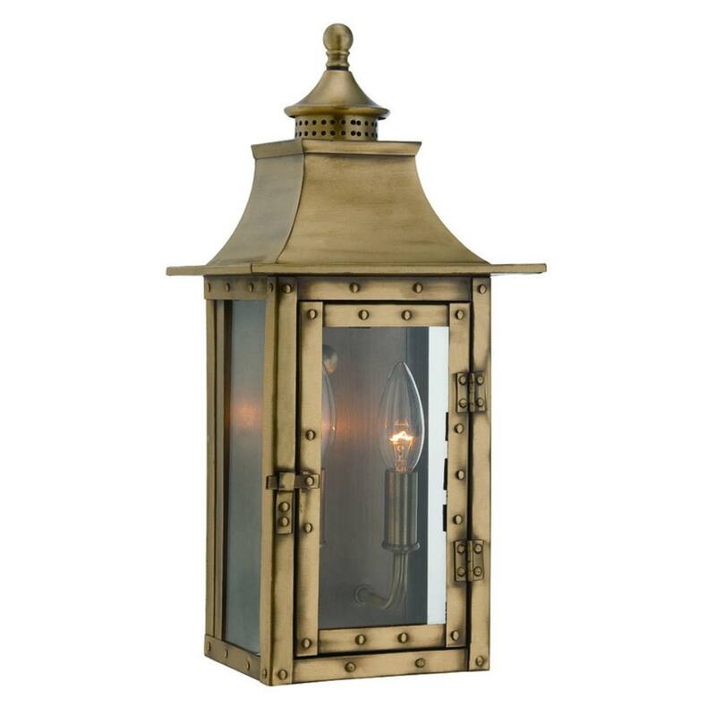 2-Light Patina Wall Light Colonial Design Clear Glass Gas Lantern Style - 5.75” x 8” x 16.50”
