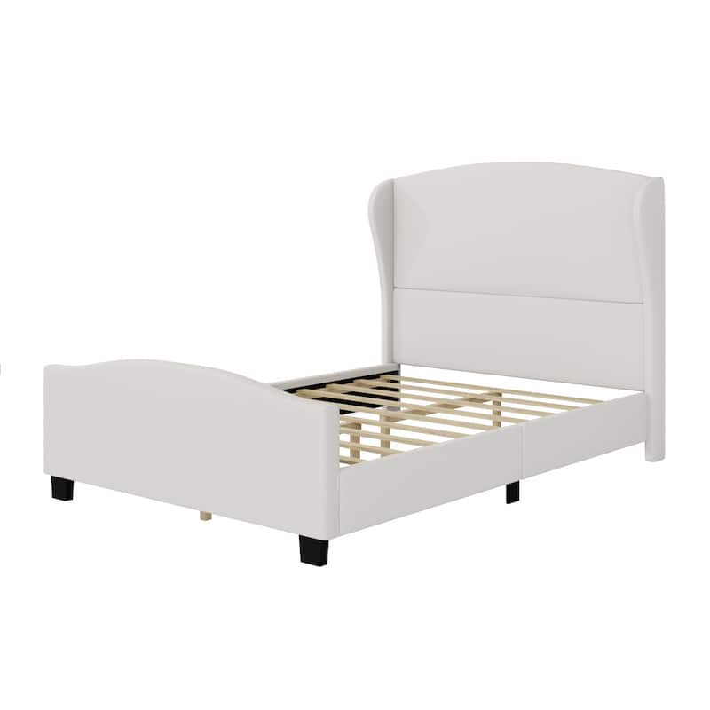 Full/Queen/King Upholstered Platform Bed Frame with 51" Wingback Headboard, Solid Wood Legs & Linen Fabric, No Box Spring Needed