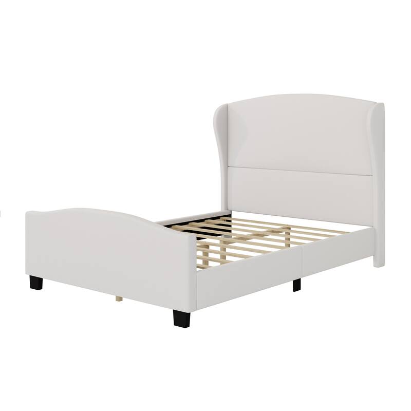 Roomfitters Full/Queen/King Size Upholstered Bed, Wingback Linen Frame, 51" High Headboard, No Box Spring Needed