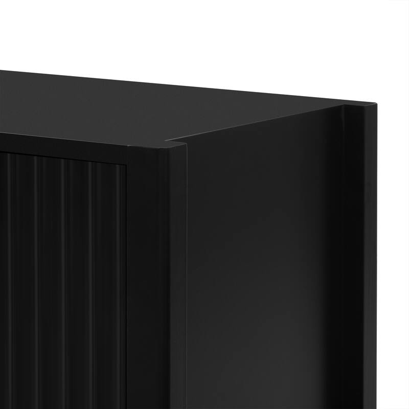 Stylish 3-Door Sideboard Buffet Cabinet with Vertical Pattern & Metal Handles for Hallway & Living Room