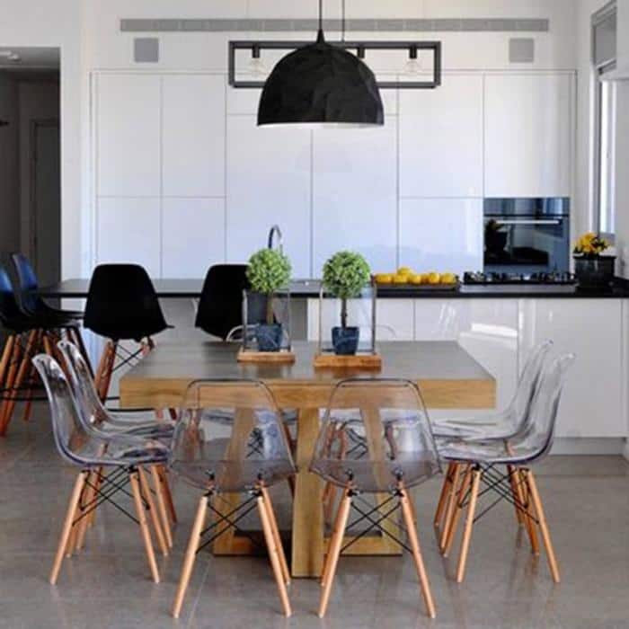 Plastic Eiffel Chairs Solid Wood Legs Molded Modern Armless Side Dining For Kitchen Work Office
