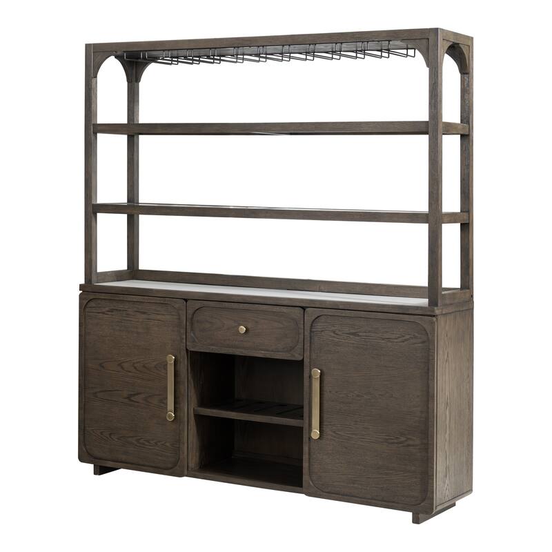 Furniture of America Laria Modern Farmhouse 2-Piece Quartz Stone Top Dark Walnut Wood Dining Hutch and Buffet Set