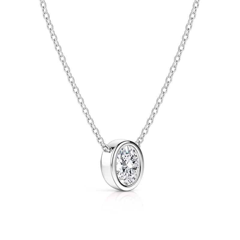 Auriya 14K Gold Lab Grown Oval Diamond Bezel Solitaire Pendant Necklace 1.00 to 5.00 ct. tw. (F-G VS) - 1.00ct. tw. - White