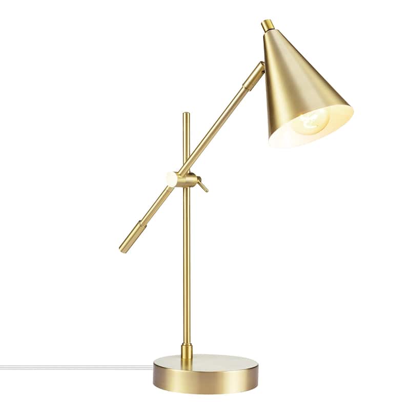 Novogratz x Globe Tacoma 18" Desk Lamp, Matte Brass, Adjustable Height, Balance Arm, Brass, Rotary Switch on Shade