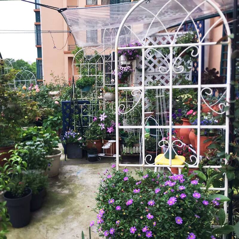 Anmytek Iron Plant Trellis White Decorative Climbing Plant Stand Garden Balcony Decor