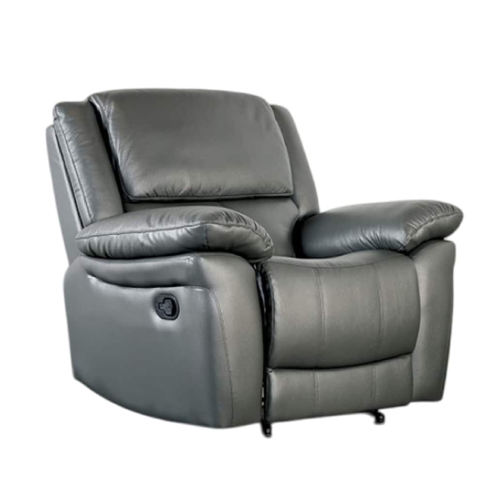 Larus Manual Recliner Chair, Pillow Top Arms, Dark Gray Leather Match