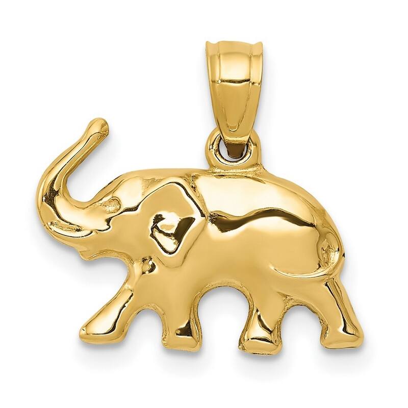 Curata 14k Yellow Gold 18" Polished Good Luck Elephant Pendant Necklace - 16.6x17.5mm