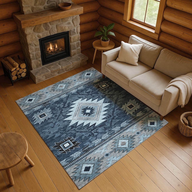 Premium Washable Super Soft Global Inspirations Mayfield Rug - Blue - 8' x 10'