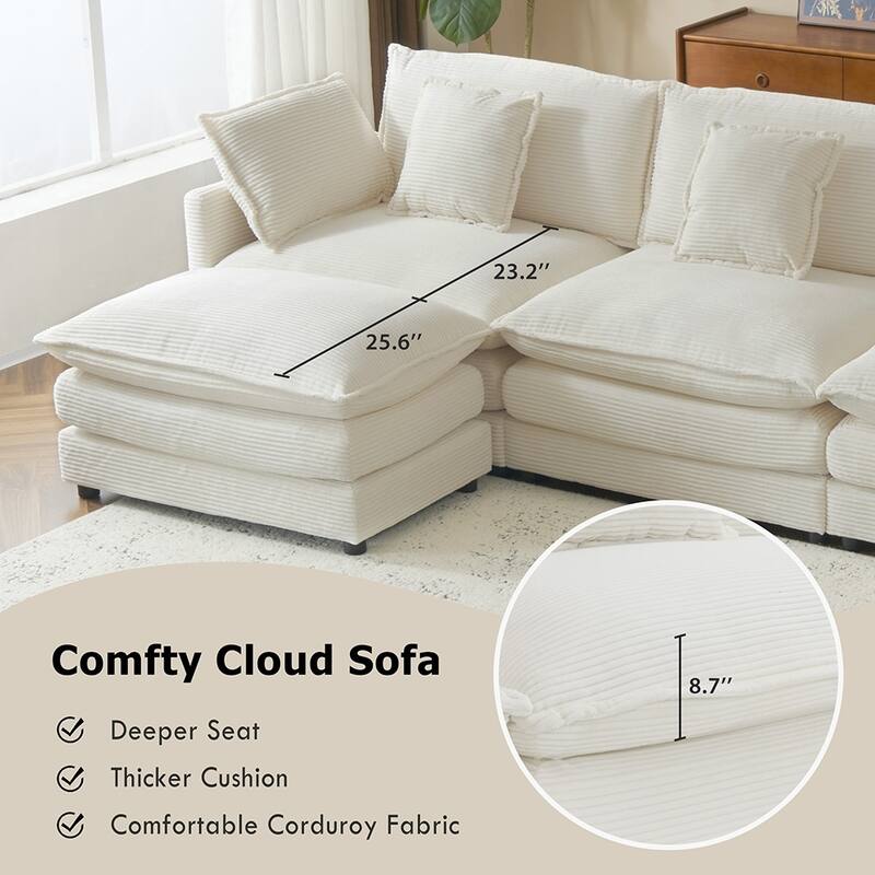 149.6" Corduroy Modular Sofa, L-Shape Sectional with Storage Pockets
