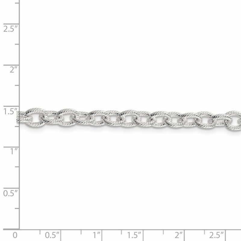 Curata 925 Sterling Silver Textured Polished 6.25mm Fancy Rolo Chain Necklace Lobster Claw