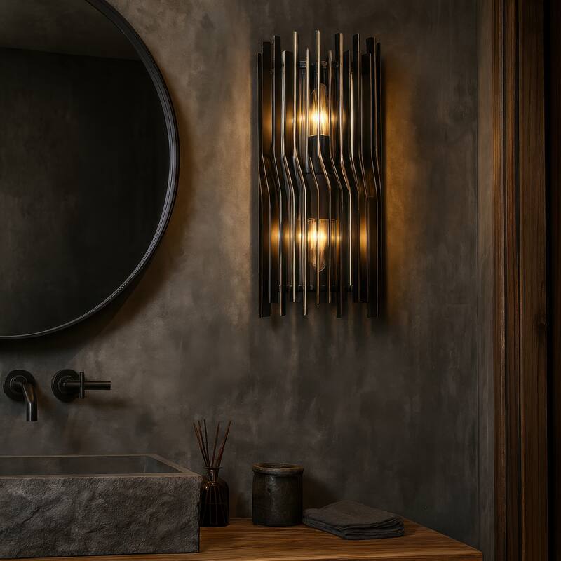 Varaluz Park Row Wall Sconce - Matte Black/French Gold - 4.75"D x 8"W x 15.75"H