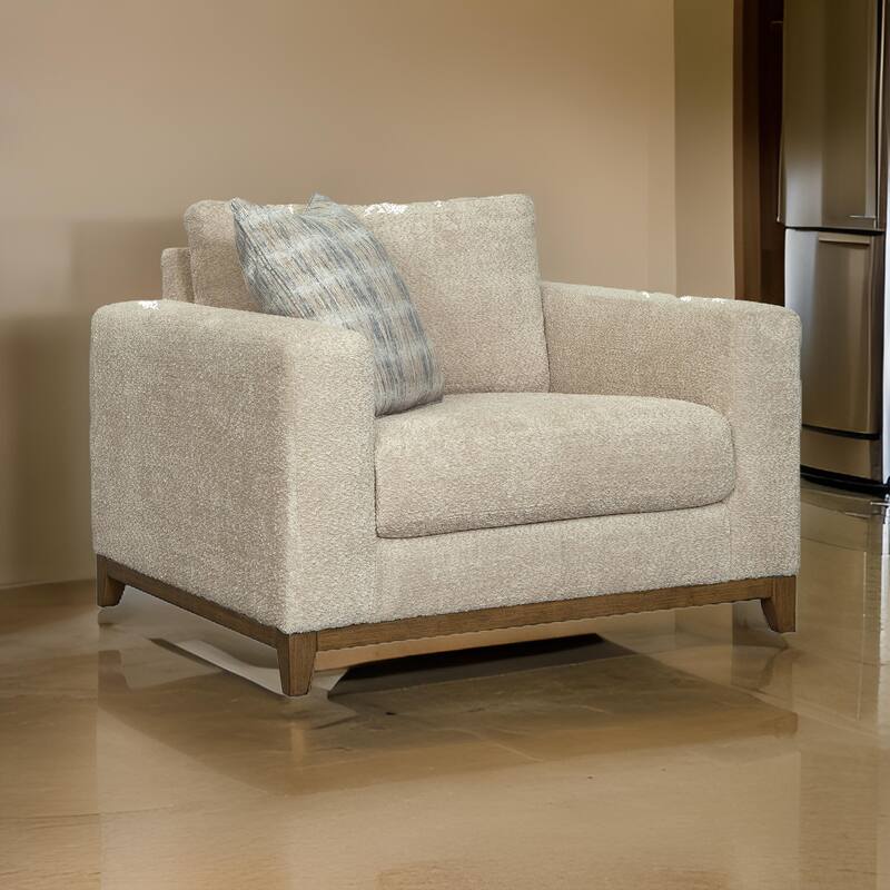 Klyn 47 Inch Accent Chair, Decorative Pillow, Oversized, Beige Polyester