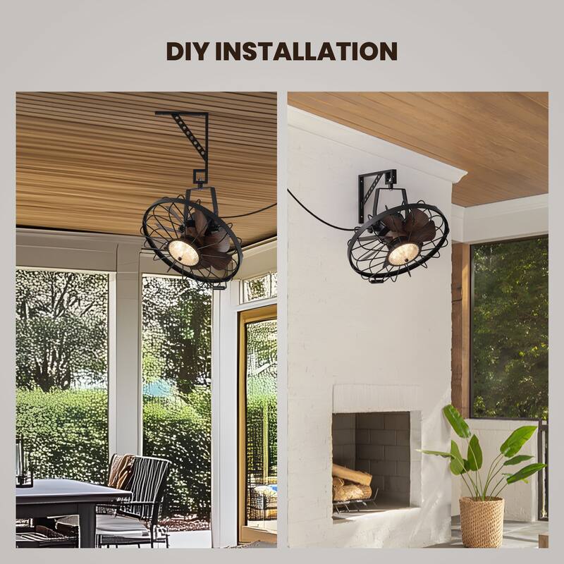 20" Industrial Wall Mount Ceiling Fans with Lights, LED Waterproof Caged Fan with Remote and APP Control - 20''