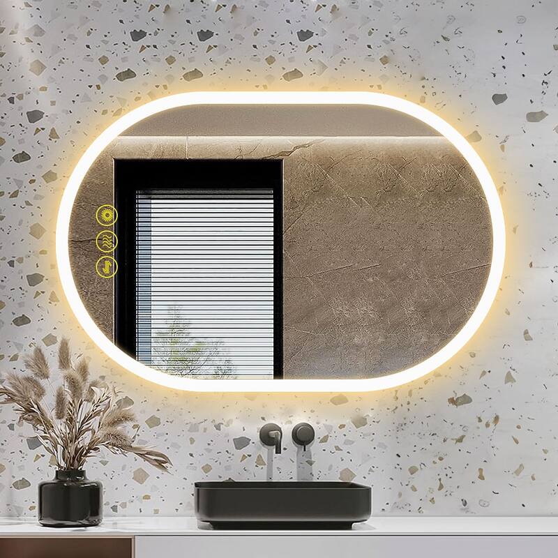 BrightView 24x36" Oval Frameless LED Anti-Fog Dimmable Bathroom Vanity Mirror - Clear
