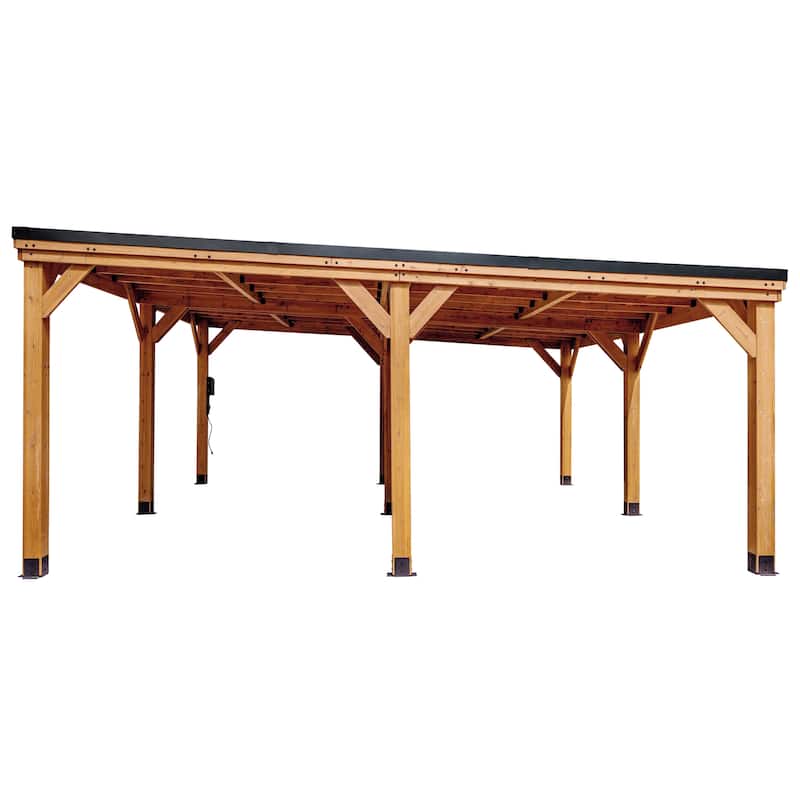 Backyard Discovery Kingsport 20x20' Cedar Wood Carport with Steel Roof - Brown - 20'5" x 20'6"