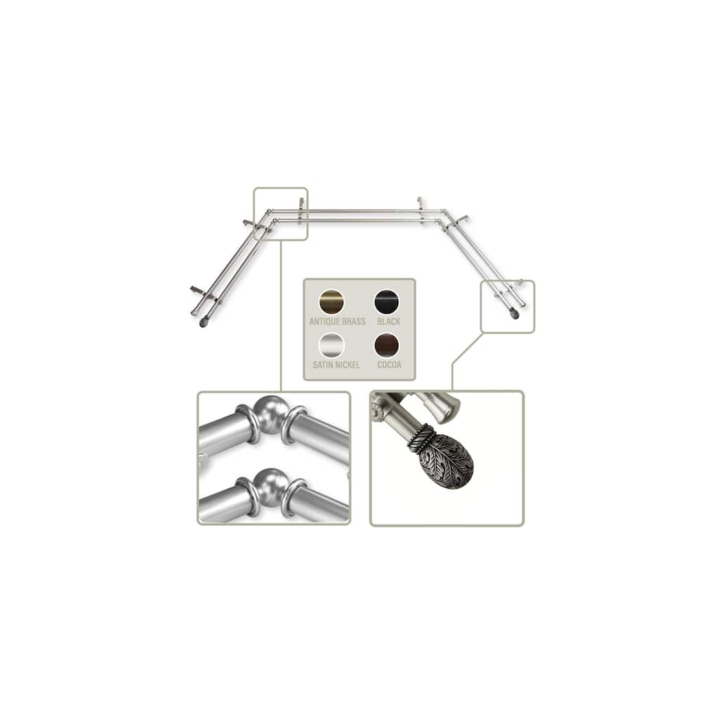 Curtain Rods & Hardware Set - Adjustable Telescoping Rods, Decorative Finials, Double Rod Option - Satin Nickel Finish - M