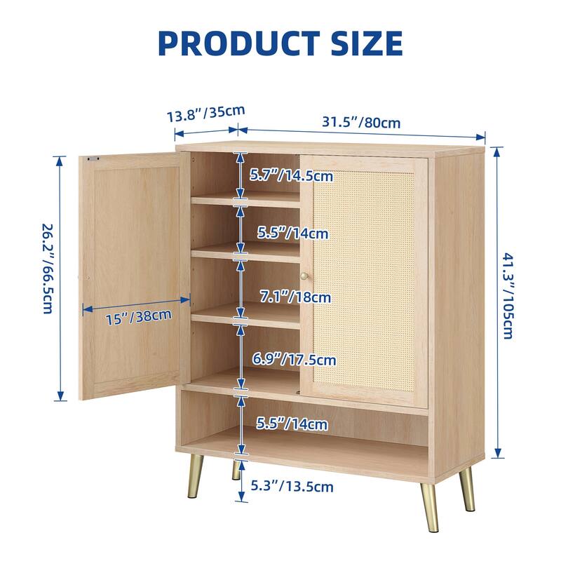 Moasis 5-Tier Shoe Cabinet with Rattan Doors Shoe Storage Cabinet for Entryway