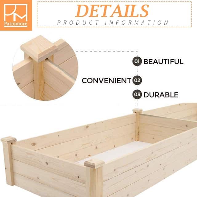 SUNCROWN 8-foot Wooden Garden Bed Planter Box