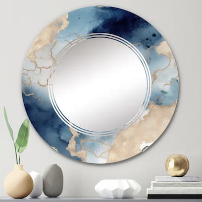 Designart "Blue and Gold Marble Clouds VIII" Fractals Modern Wall Mirror
