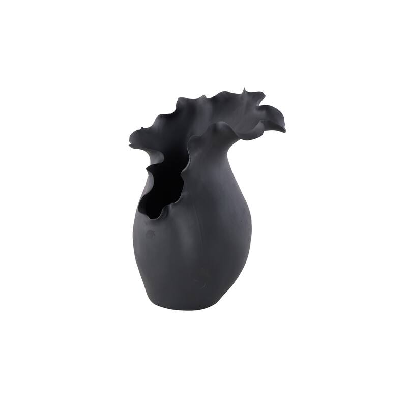 Ceramic Abstract Floral Inspired Vase with Wavy Folded Rim - White or Black - Roche River Decor