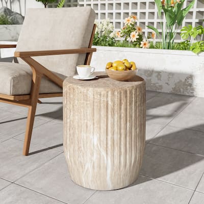 Roomfitters Outdoor Carved Side Table with Fluted Detailing, Patio and Living Room Accent Table