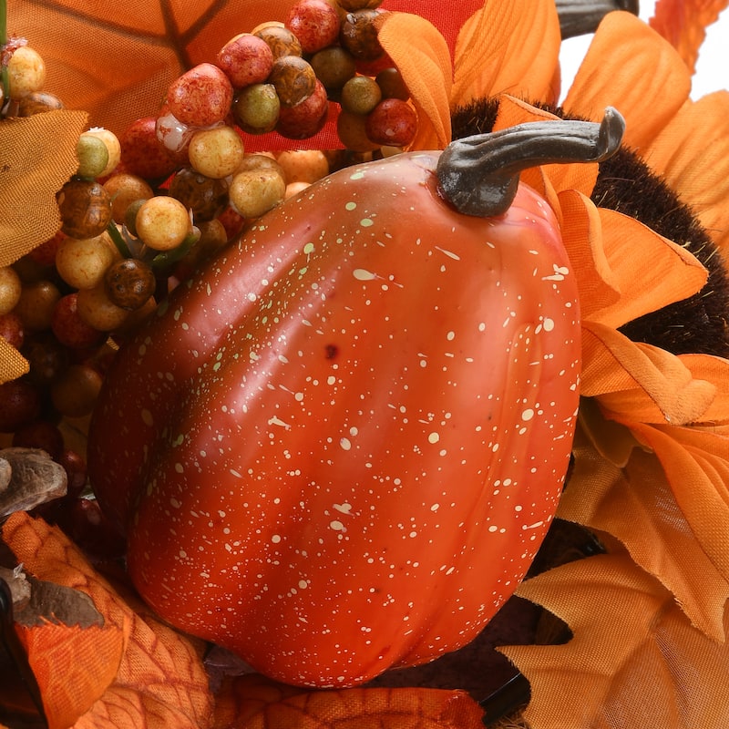 National Tree Company Hanging Basket with Ivy Leaves, 3 Sunflowers, 3 Cones, 3 Berries, 3 Gourds & 1 Pumpkin, 18 inches - 18 in