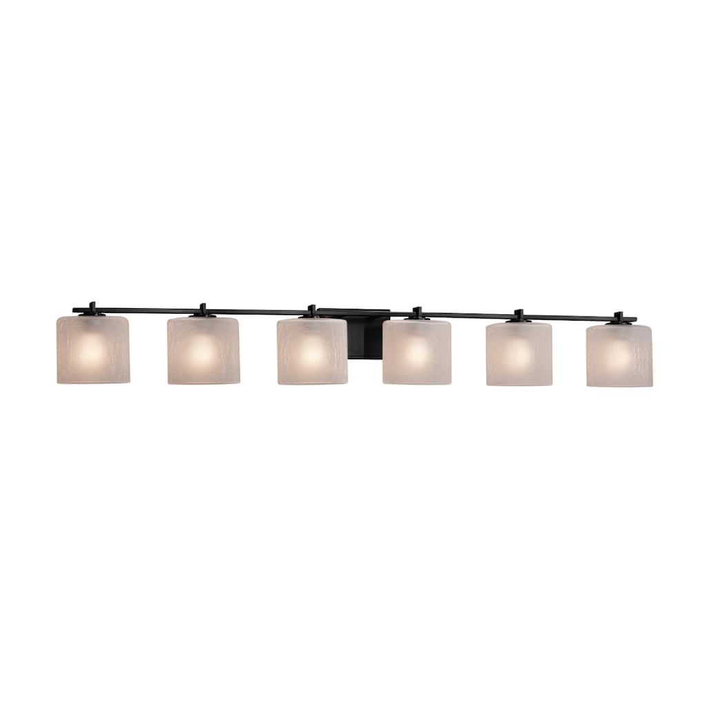 Justice Design Fusion Era 6-light Matte Black Bath Bar, Frosted Crackle Oval Shade