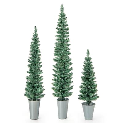 Gymax Potted Artificial Christmas Tree Set of 3 with 3/4/5 FT Faux