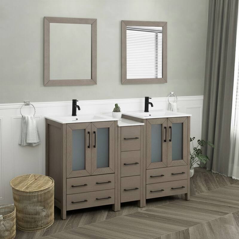 Vanity Art 60 in. Double Sink Bathroom Vanity with Top and Mirrors - 60 X 18.1 X 35.8