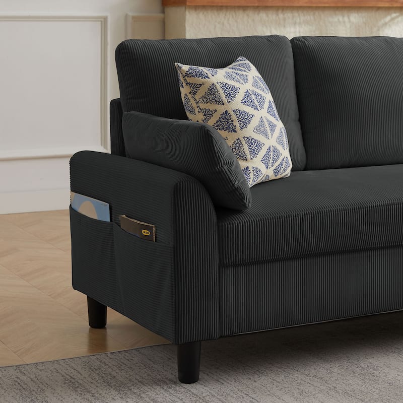 100.79" Corduroy L shaped Pillow Top Arm Sofa With Storage Bag