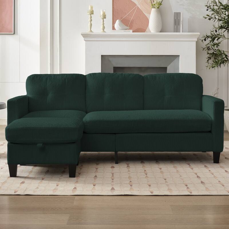 Mixoy 76'' L-Shaped Small Sofa Couch,3-Seater Corduroy Sectional Sofa with Storage Ottoman