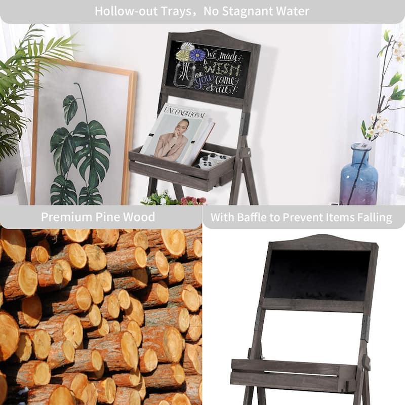 3-Tiered Free Standing Chalkboard Wood Plant Stand - 20 in. x 42 in. x 15 in.