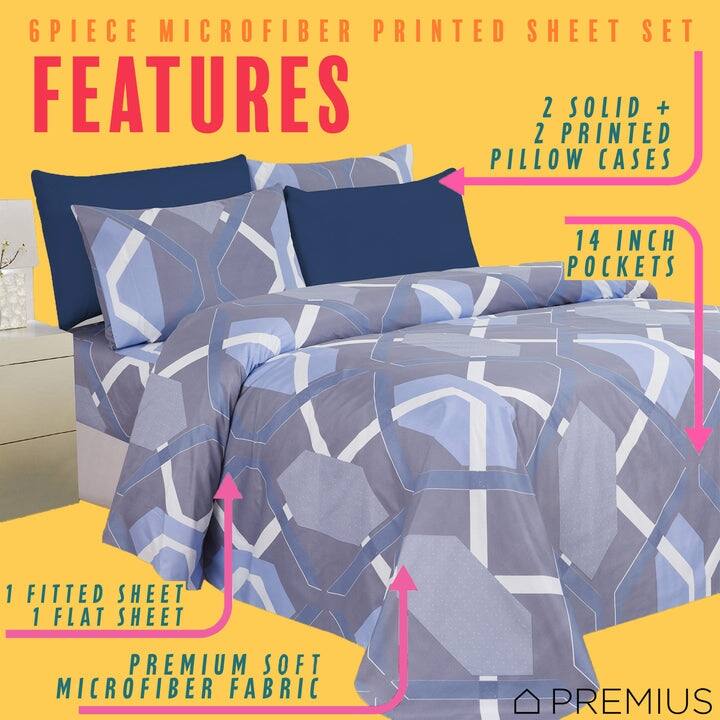 PREMIUS Premium Lyinks 4 & 6 Piece Microfiber Printed Wrinkle-Free Sheet Set
