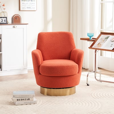 Teddy Swivel Barrel Chair, Round Upholstered Accent Chair, Tall Back Single Sofa Chair with Stainless Steel Base