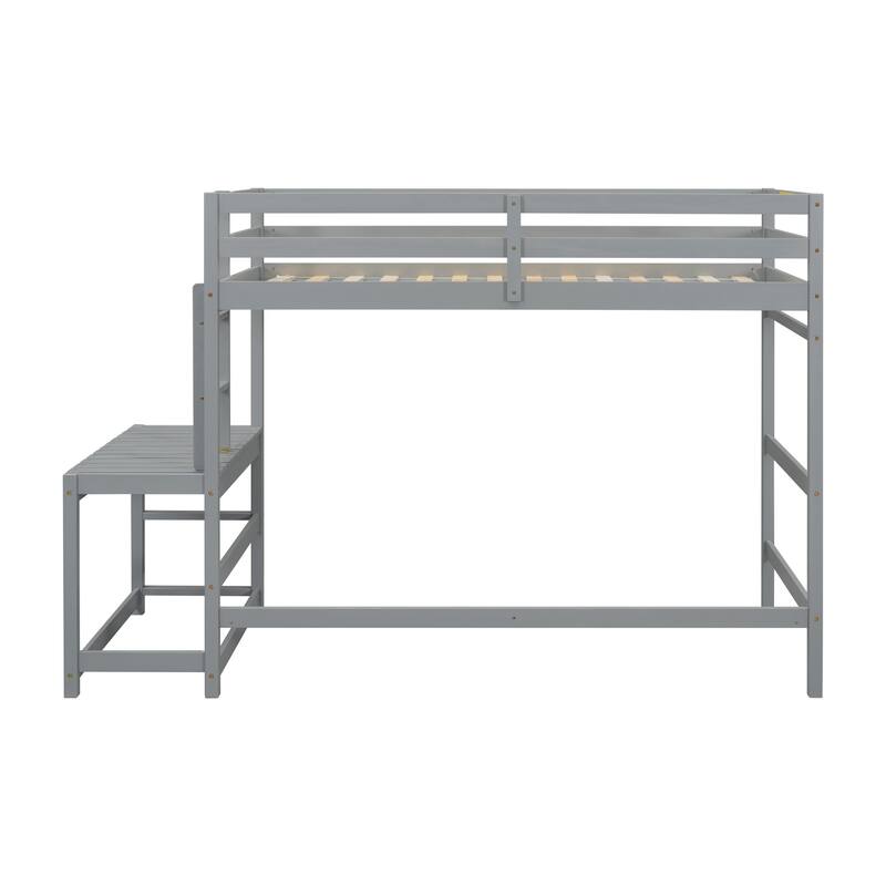 Twin High Loft Bed with Ladder landing Platform, Ladders, Guardrails - Grey