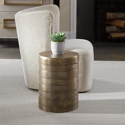 Cylindrical Round Top Accent Side Table - 17" - Brass Finish