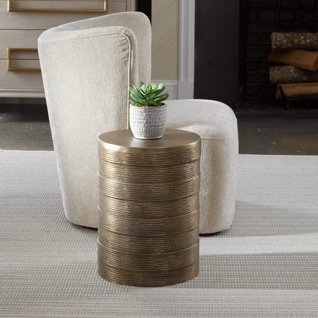 Cylindrical Round Top Accent Side Table - 17" - Brass Finish