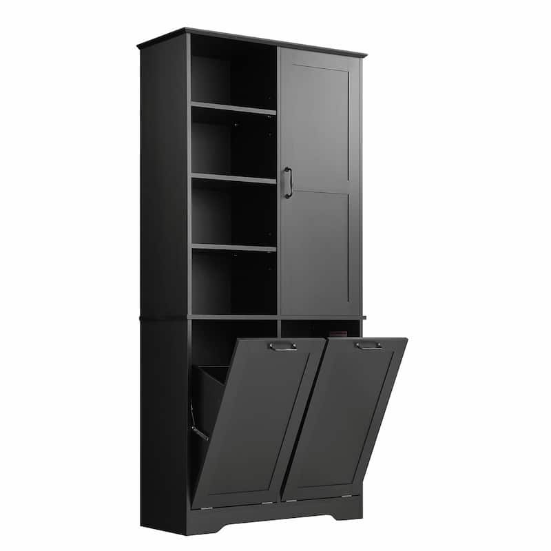 Bathroom Storage Cabinet with Doors and Drawers, Tilt-Out Laundry Hamper