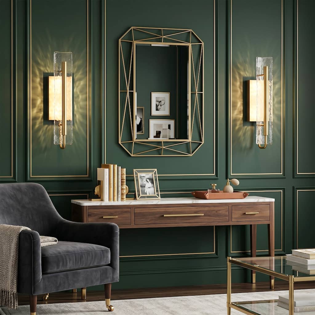 17-inch Gold Modern Glass Metal LED Vanity Wall Sconce Bathroom Light Fixture with 3000K Integrated LED
