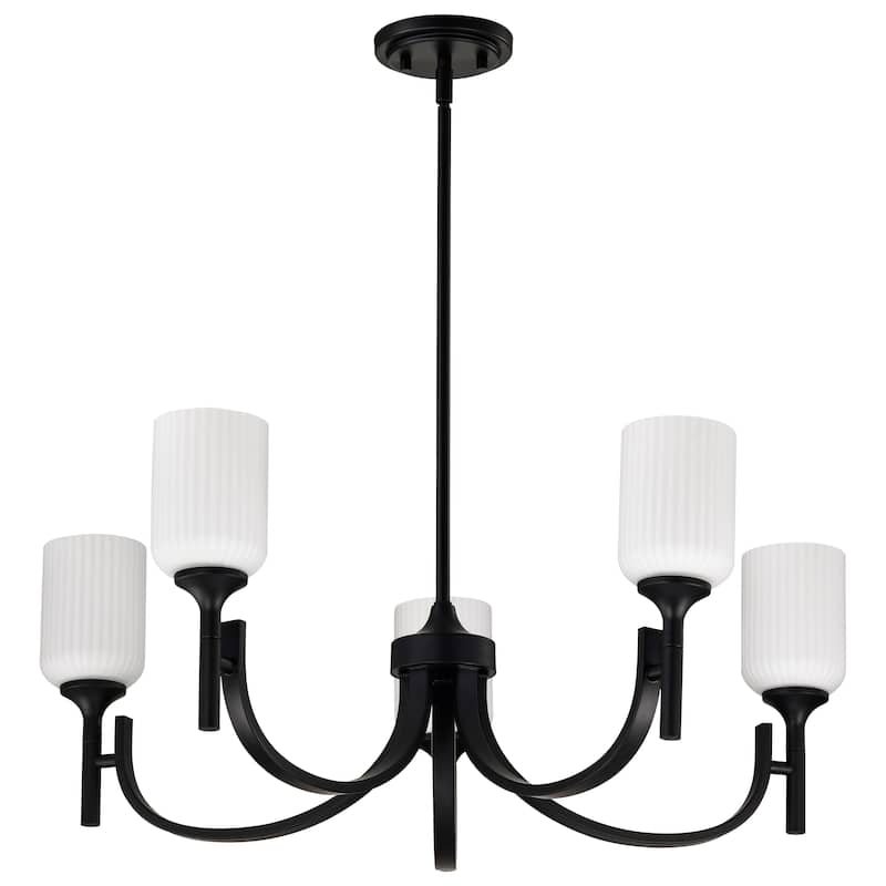 Solara 5 Light Chandelier Matte Black Finish Frosted Ribbed Glass - Matte Black - Matte Black