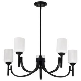 Solara 5 Light Chandelier Matte Black Finish Frosted Ribbed Glass - Matte Black